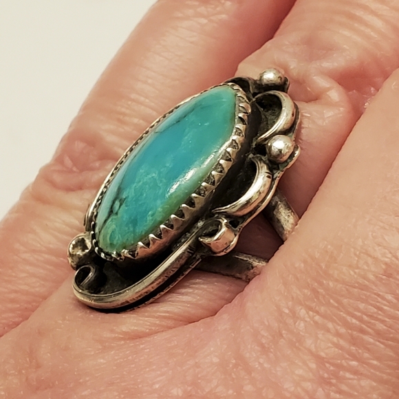 Vintage Turquoise and silver ring, size 7, 1970's - Picture 4 of 6